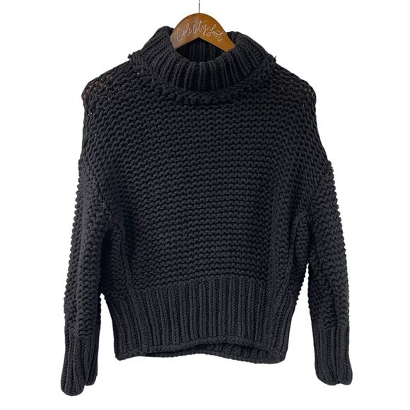 Free People My Only Sunshine Knitted Sweater Black XS Turtleneck Pullover - Picture 1 of 6